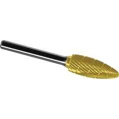 Made in USA - 3/4" Cut Diam, 1/4" Shank Diam, Flame Head Chipbreaker Cut Burr - Carbide, 1-5/8" LOC, 3-3/8" OAL - Benchmark Tooling