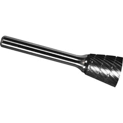 Made in USA - 1/4" Cut Diam, 1/8" Shank Diam, Inverted Cone Head Chipbreaker Cut Burr - Carbide, 1/4" LOC, 1-3/4" OAL - Benchmark Tooling