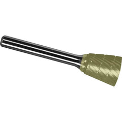 Made in USA - 1/8" Cut Diam, 1/8" Shank Diam, Inverted Cone Head Chipbreaker Cut Burr - Carbide, 3/16" LOC, 3" OAL - Benchmark Tooling