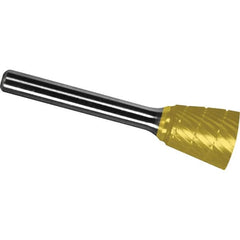 Made in USA - 1/8" Cut Diam, 1/8" Shank Diam, Inverted Cone Head Chipbreaker Cut Burr - Carbide, 3/16" LOC, 3" OAL - Benchmark Tooling