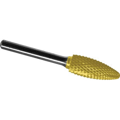 Made in USA - 1/2" Cut Diam, 0.2362" Shank Diam, Flame Head Diamond Cut Burr - Carbide, 32mm LOC, 77mm OAL - Benchmark Tooling