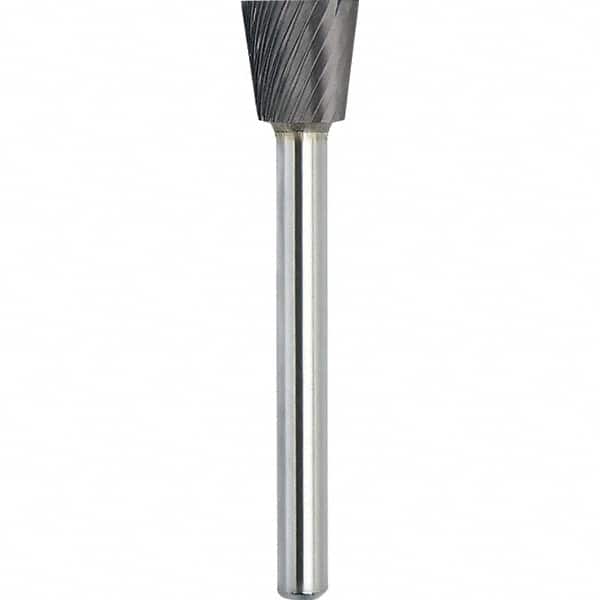 Made in USA - 6.3mm Cut Diam, 0.1181" Shank Diam, Inverted Cone Head Single Cut Burr - Carbide, 6mm LOC, 44mm OAL - Benchmark Tooling