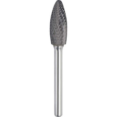 Made in USA - 3/4" Cut Diam, 1/4" Shank Diam, Flame Head Double Cut Burr - Carbide, 1-5/8" LOC, 3-3/8" OAL - Benchmark Tooling