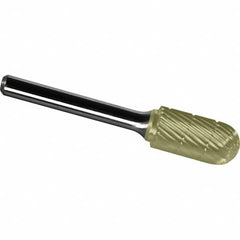 Made in USA - 3/4" Cut Diam, 1/4" Shank Diam, Cylinder with Radius Head Chipbreaker Cut Burr - Carbide, 1" LOC, 2-3/4" OAL - Benchmark Tooling