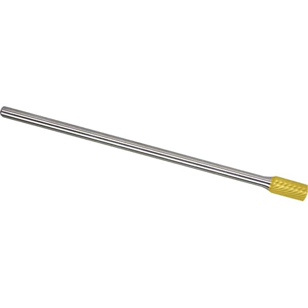 Made in USA - 1/2" Cut Diam, 0.2362" Shank Diam, Cylinder Head Double Cut Burr - Carbide, 25mm LOC, 175mm OAL - Benchmark Tooling