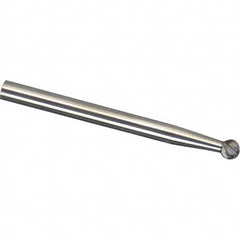 Made in USA - 3mm Cut Diam, 0.1181" Shank Diam, Ball Head Single Cut Burr - Carbide, 2.5mm LOC, 75mm OAL - Benchmark Tooling