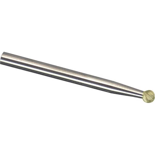 Made in USA - 3mm Cut Diam, 0.1181" Shank Diam, Ball Head Diamond Cut Burr - Carbide, 2.5mm LOC, 75mm OAL - Benchmark Tooling