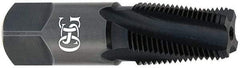 OSG - 1 - 11-1/2 NPT, 15° Helix, 5 Flutes, Bottoming Chamfer, TiCN Finish, High Speed Steel, Spiral Flute Pipe Tap - 1-1/8" Shank Diam, 1-3/4" Thread Length, 0.5781" Projection, 0.843" Square Size, Series S125 - Benchmark Tooling