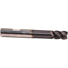 Emuge - 3/8" Diam, 9/16" LOC, 4 Flute Solid Carbide Roughing & Finishing End Mill - TiAlN Finish, 3-1/4" OAL, 3/8" Shank Diam, Weldon Shank, 45° Helix, Centercutting, Extra Long Length - Benchmark Tooling