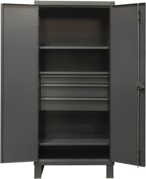 Durham - 3 Shelf Locking Storage Cabinet - Steel, 36" Wide x 24" Deep x 78" High, Gray - Benchmark Tooling