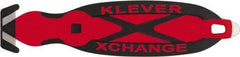 Klever Innovations - Recessed/Hook Blade Box Cutter - 5-3/4" Carbon Steel Blade, Red Plastic Handle, 2 Blades Included - Benchmark Tooling