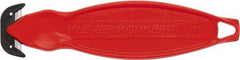 Klever Innovations - Recessed/Hook Blade Box Cutter - 6-1/4" Carbon Steel Blade, Red Plastic Handle, 2 Blades Included - Benchmark Tooling