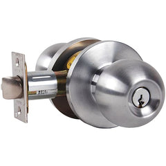 Falcon - 1-3/8 to 1-7/8" Door Thickness, Satin Chrome Entrance Knob Lockset - 2-3/4" Back Set, Stainless Steel, 6 Pin C Keyway Cylinder - Benchmark Tooling