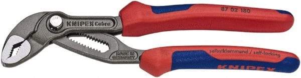 Knipex - 7-1/4" OAL, 1-1/2" Max Capacity, 18 Position Water Pump Tongue & Groove Pliers - V-Jaws, Cushion Grip Handles - Benchmark Tooling