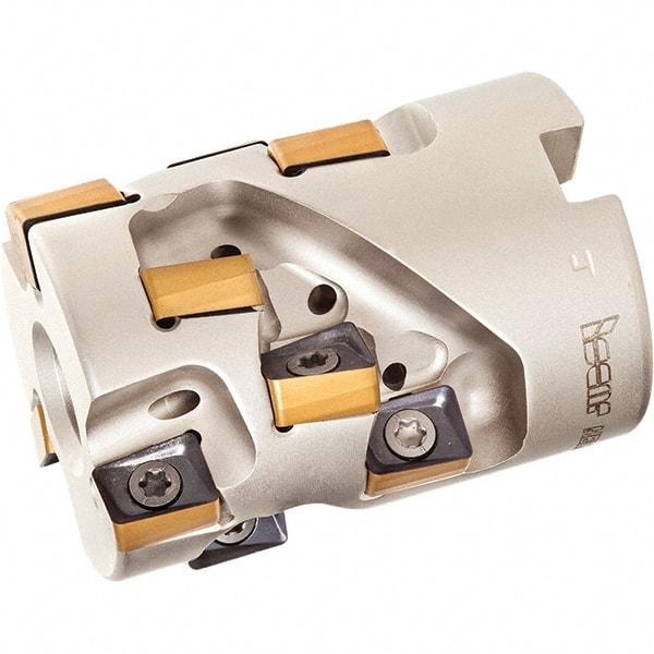 Iscar - 12 Inserts, 1-1/4" Cut Diam, 1/2" Arbor Diam, 1.12" Max Depth of Cut, Indexable Square-Shoulder Face Mill - 0/90° Lead Angle, 1.77" High, H490 AN.X 09 Insert Compatibility, Through Coolant, Series Helido - Benchmark Tooling