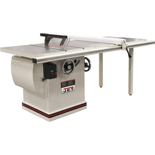 Jet - 12" Blade Diam, 1" Arbor Diam, 1 Phase Table Saw - 5 hp, 86" Wide x 32" Deep x 42" High, 230 Volt, 4" Cutting Depth - Benchmark Tooling