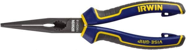 Irwin - 8" OAL, 5/8" Jaw Length x 2-7/8" Jaw Width, Long Nose Side Cutting Pliers - Serrated Jaw, Standard Head, Comfort Grip Handles - Benchmark Tooling