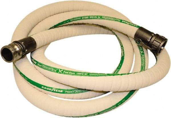 Alliance Hose & Rubber - 3" Inside x 3-1/2" Outside Diam, 212°F, Male x Female Camlock Food & Beverage Hose - 3" Bend Radius, White, 20' Long, 150 Max psi, 29 Vacuum Rating - Benchmark Tooling