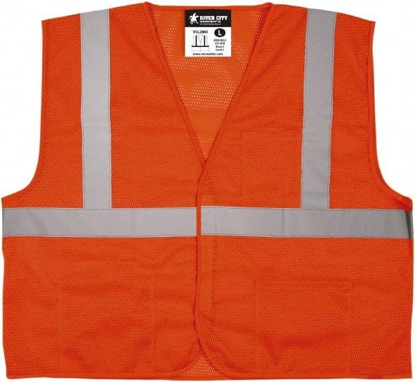 MCR Safety - Size XL Flame Hi-Viz Orange Mesh General Purpose Vest - 25.4" Chest, ANSI 107-2015, Hook & Loop Closure, 3 Pockets, Polyester - Benchmark Tooling