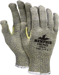 MCR Safety - Size XS (6), ANSI Cut Lvl 4, HPPE Fiber/Kevlar/Stainless Steel Cut Resistant Gloves - 9.5" Long, Slip-On Cuff, Yellow/Green, Paired - Benchmark Tooling