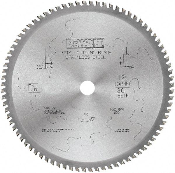 DeWALT - 12" Diam, 1" Arbor Hole Diam, 80 Tooth Wet & Dry Cut Saw Blade - Carbide-Tipped, Standard Round Arbor - Benchmark Tooling