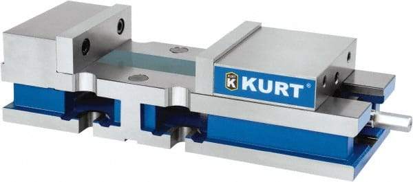 Kurt - 8" Jaw Width, 10-1/4" Jaw Opening Capacity, Horizontal Stationary Machine Vise - Manual Operation, 1 Station, 24" Long x 6" High x 1" Deep, 6" Jaw Height, 100 Lb Max Clamp Force, Ductile Iron - Benchmark Tooling