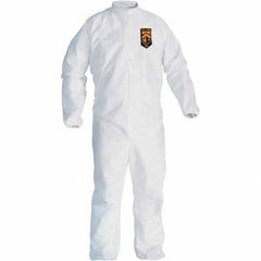 KleenGuard - Size L Film Laminate General Purpose Coveralls - White, Zipper Closure, Elastic Cuffs, Elastic Ankles, Serged Seams - Benchmark Tooling