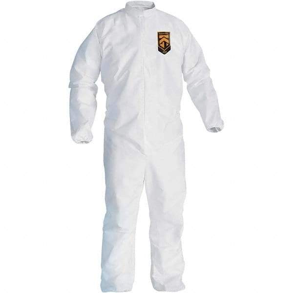 KleenGuard - Size S Film Laminate General Purpose Coveralls - White, Zipper Closure, Elastic Cuffs, Elastic Ankles, Serged Seams - Benchmark Tooling