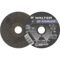 WALTER Surface Technologies - 4-1/2" Aluminum Oxide Cutoff Wheel - 0.045" Thick, 7/8" Arbor, 13,300 Max RPM, Use with Angle Grinders - Benchmark Tooling