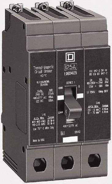 Square D - 25 Amp, 480Y/277 V, 3 Pole, Bolt On Miniature Circuit Breaker - 65 kA Breaking Capacity, 12, 14 AWG - Benchmark Tooling