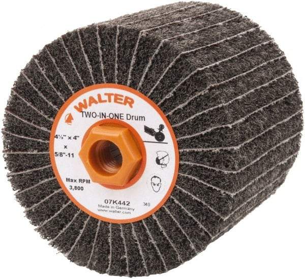 WALTER Surface Technologies - 4-1/2" Diam, 80 Grit Aluminum Oxide Unmounted Flap Wheel - 5/8" Hole, 5/8-11 Thread, 4" Wide, Nonwoven & Coated, Fine Grade, 3,800 Max RPM - Benchmark Tooling