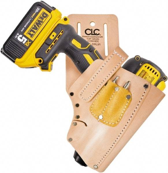 CLC - Drill/Impact Driver Holster with 3 Pockets - Leather, Natural (Color) - Benchmark Tooling