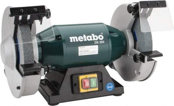 Metabo - 8" Wheel Diam x 1" Wheel Width, 1-1/4 hp Bench Grinder - 1-1/4" Arbor Hole Diam, 1 Phase, 3,570 Max RPM, 120 Volts - Benchmark Tooling