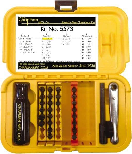 Chapman - 29 Piece, 1/4" Drive Screwdriver Bit Set - #1 & #2 Phillips, 0.05 to 1/4" Hex - Benchmark Tooling