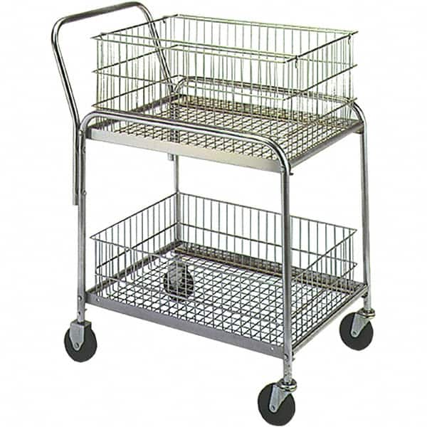 Wesco Industrial Products - 200 Lb Capacity, 20" Wide x 33" Long x 37-1/2" High Mail Cart - 2 Shelf, Steel, Hard Rubber Casters - Benchmark Tooling