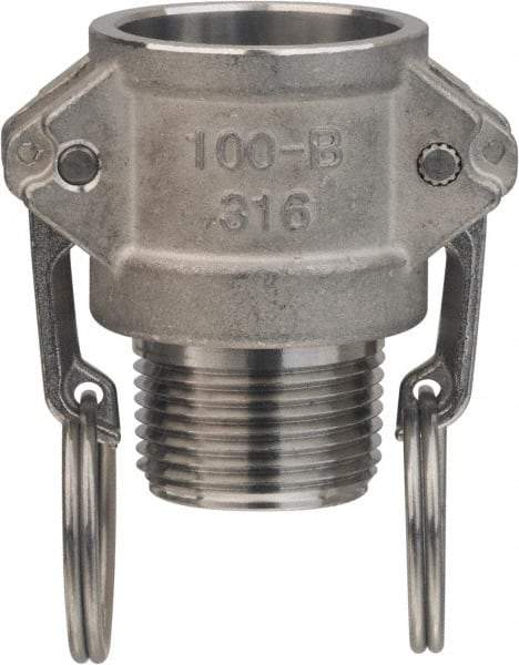 Value Collection - 1-1/4" Stainless Steel Cam & Groove Suction & Discharge Hose Female Coupler Male NPT Thread - Part B, 1-1/4" Thread, 1,000 Max psi - Benchmark Tooling