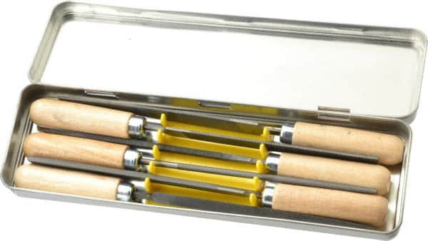 PFERD - 6 Piece Key File Kit Pattern File Set - 4" Long, Medium Coarseness, Set Includes Hand, Flat, Three Square, Square, Half Round, Round - Benchmark Tooling