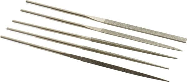 PFERD - 5 Piece Diamond Pattern File Set - 5-1/2" Long, Coarse Coarseness, Set Includes Half Round, Hand, Round, Square, Three Square - Benchmark Tooling