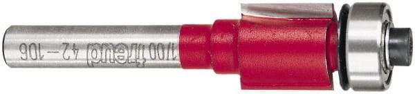 Freud - 1/2" Cut Diam, 1/2" Length of Cut, 8 Flute Flush Trim Edge Profile Router Bit - Carbide-Tipped, 1/4" Shank Diam, 2-1/8" OAL, Proprietary Coating - Benchmark Tooling