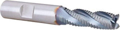 Hertel - 7/16" Diam, Fine Pitch, 1-1/4" LOC, 4 Flute Cobalt Roughing Square End Mill - TiCN Finish, 3-1/4" OAL, 1/2" Shank Diam, Single End, Centercutting, 30° Helix - Benchmark Tooling
