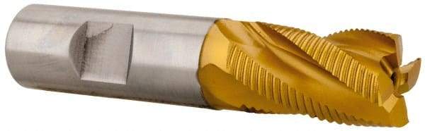 Hertel - 3/4" Diam, Fine Pitch, 1-1/4" LOC, 4 Flute Cobalt Roughing Square End Mill - TiN Finish, 3-1/2" OAL, 3/4" Shank Diam, Single End, 30° Helix - Benchmark Tooling