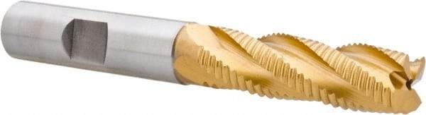 Hertel - 1/2" Diam, Fine Pitch, 1-5/8" LOC, 4 Flute Cobalt Roughing Square End Mill - TiN Finish, 3-5/8" OAL, 1/2" Shank Diam, Single End, 30° Helix - Benchmark Tooling