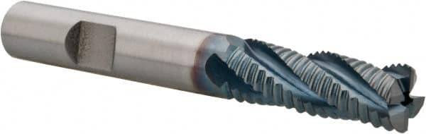 Hertel - 3/8" Diam, Coarse Pitch, 1-1/8" LOC, 4 Flute Cobalt Roughing Square End Mill - TiCN Finish, 2-15/16" OAL, 3/8" Shank Diam, Single End, 30° Helix - Benchmark Tooling