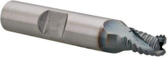 Hertel - 1/4" Diam, Coarse Pitch, 5/16" LOC, 3 Flute Cobalt Roughing Square End Mill - TiCN Finish, 2-1/8" OAL, 3/8" Shank Diam, Single End, 30° Helix - Benchmark Tooling