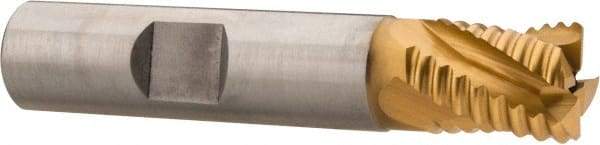 Hertel - 1/2" Diam, Coarse Pitch, 5/8" LOC, 4 Flute Cobalt Roughing Square End Mill - TiN Finish, 2-5/8" OAL, 1/2" Shank Diam, Single End, 30° Helix - Benchmark Tooling