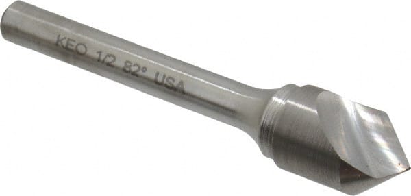 Keo - 1/2" Head Diam, 1/4" Shank Diam, 1 Flute 82° Solid Carbide Countersink - Benchmark Tooling