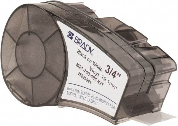 Brady - 252" Long, Black on White Vinyl Label Tape - For BMP21 Plus Portable Label Printer, LABPAL Handheld Label Maker, IDPAL Handheld Label Maker - Benchmark Tooling