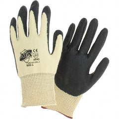 Worldwide Protective Products - Size L, ANSI Cut Lvl 4, Puncture Lvl 2, Abrasion Lvl 3, Cut Resistant Gloves - Palm Coated, Black/Yellow - Benchmark Tooling