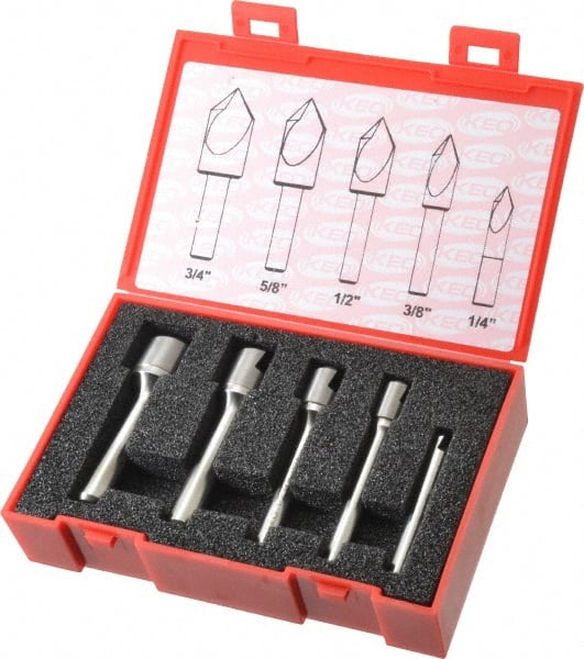 Keo - 5 Piece, 1/4 to 3/4" Head Diam, 90° Included Angle, Single End Countersink Set - Benchmark Tooling