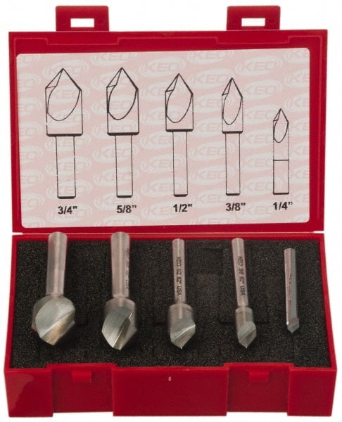 Keo - 5 Piece, 1/4 to 3/4" Head Diam, 90° Included Angle, Single End Countersink Set - Benchmark Tooling